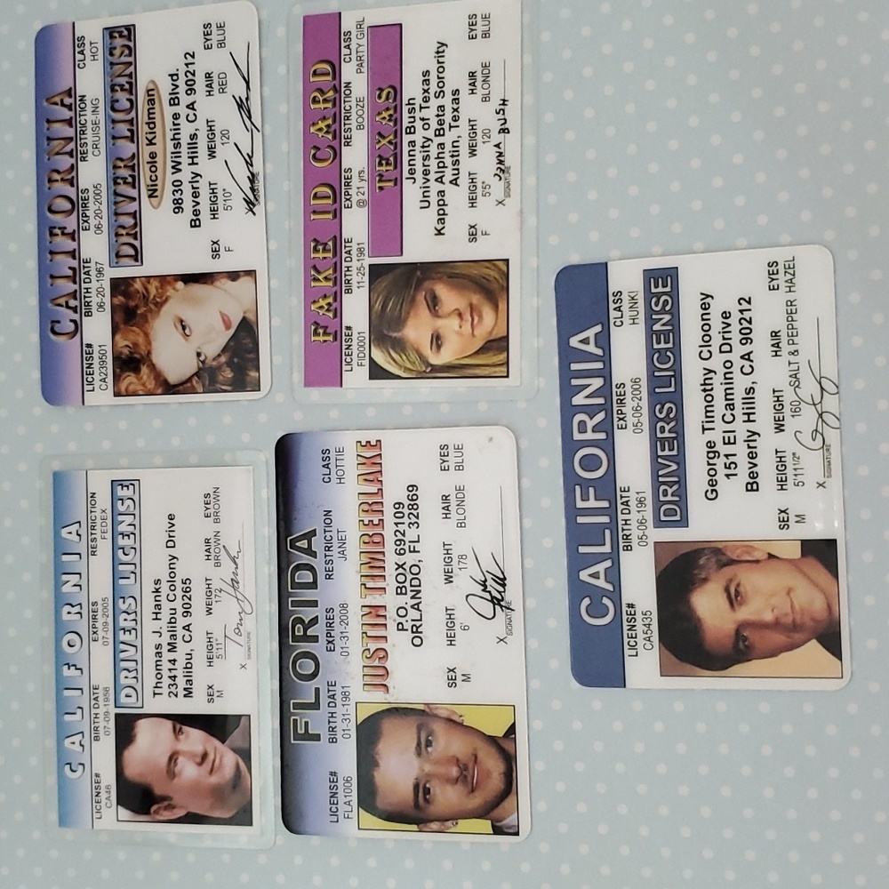FUN Driver's License Lot 5 Hanks Kidman Clooney Bush Timberlake L👀K